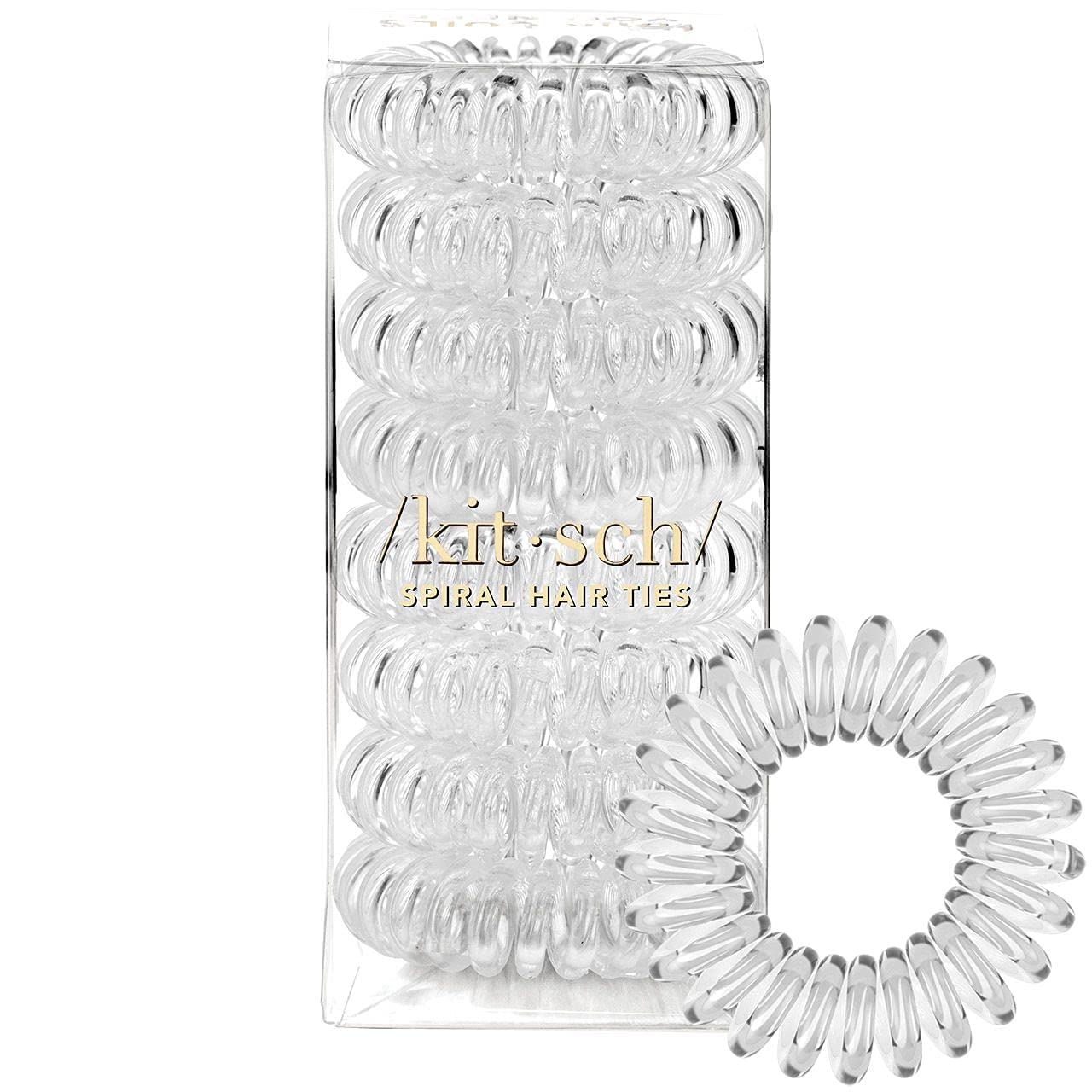 Kitsch Spiral Hair Ties, Coil Hair Ties, Phone Cord Hair Ties, Hair Coils - 8pcs, Transparent